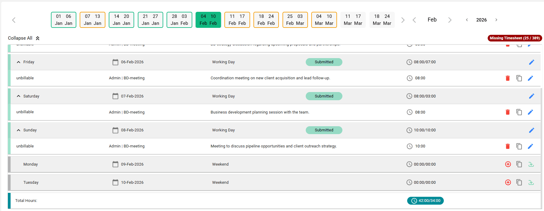 Personal Timesheet Management