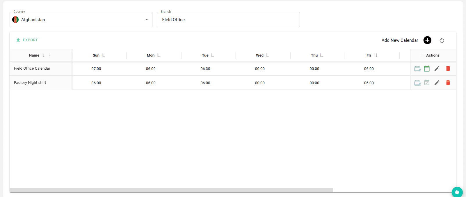 Work Calendar Configuration